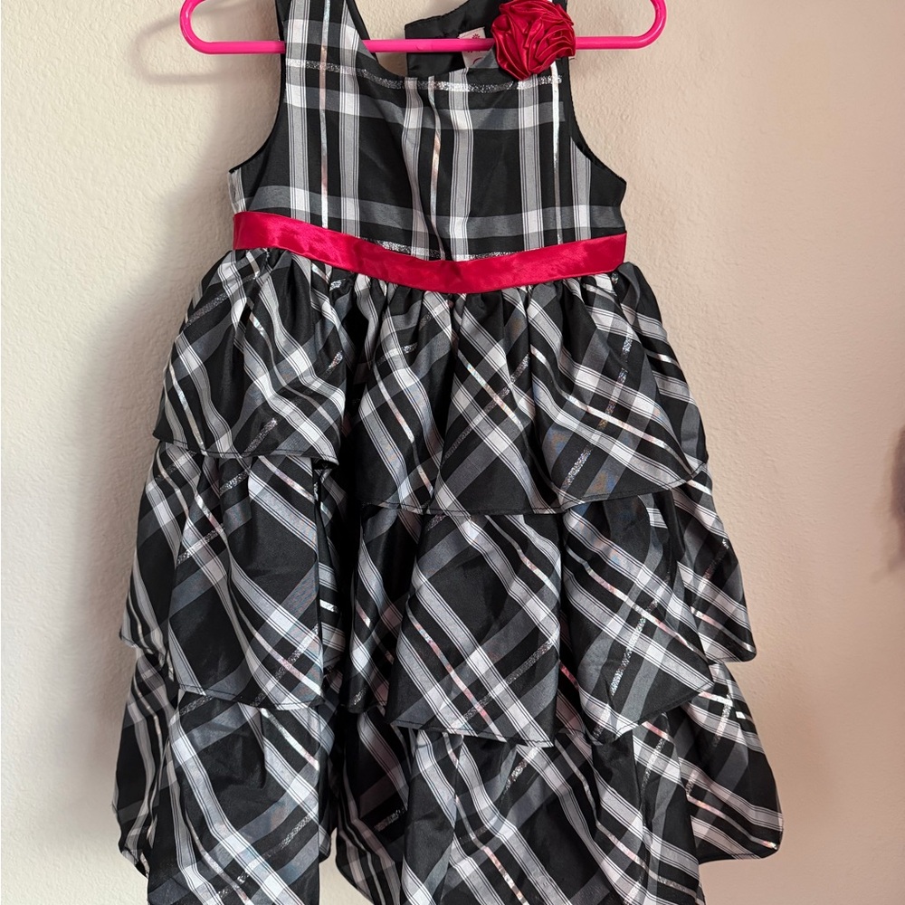 Cherokee Black and White Plaid Kids Dress with Red Trim